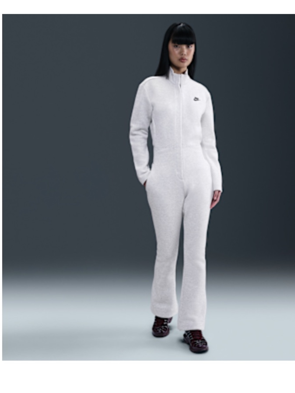 Nike Women’s White Full‑Zip Fleece Jumpsuit